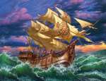 Мозаика 40*50см Рыжий кот "Корабль в волнующемся море"алмазная по номерам, на подрамнике   /АС4101*70512